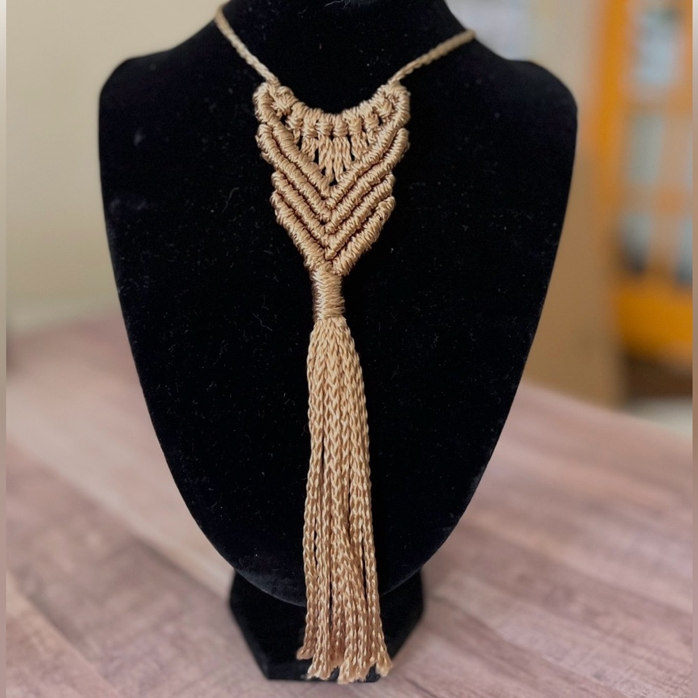 HANDMADE MACRAME STATEMENT NECKLACE WITH ADJUSTABLE SLIDING KNOT